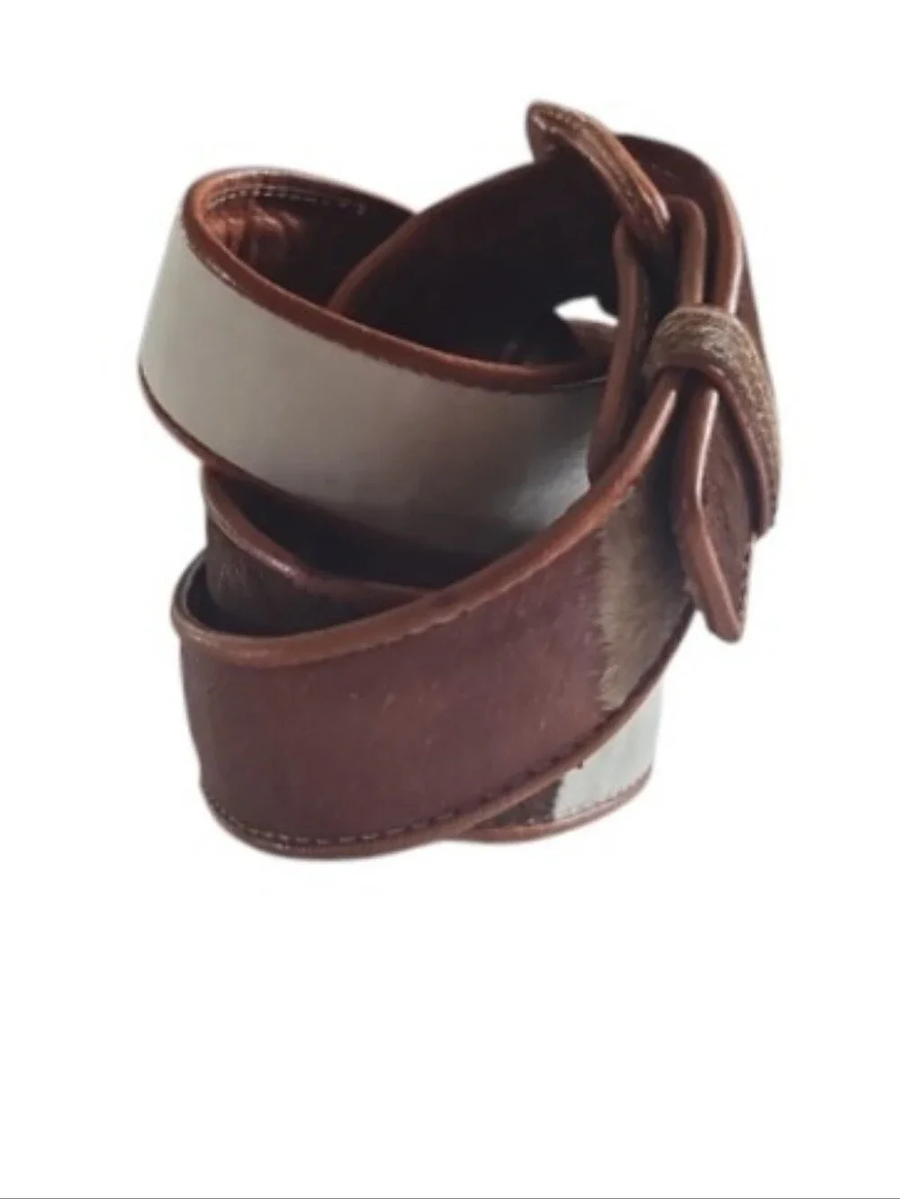 Calf Hair Leather Belt Brown Cream Sz XL Western Cowhide Equestrian Boho Wide